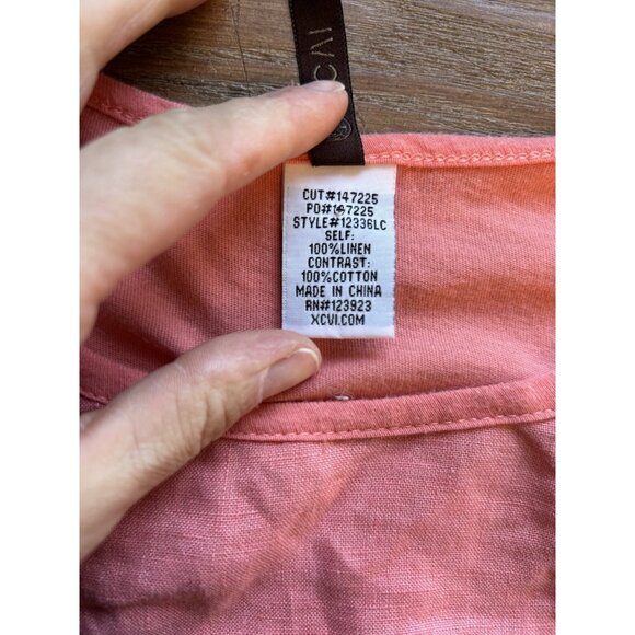 XCVI Linen Crochet Sleeves Contrast Tunic Shirt Pink Coastal - Picture 9 of 9